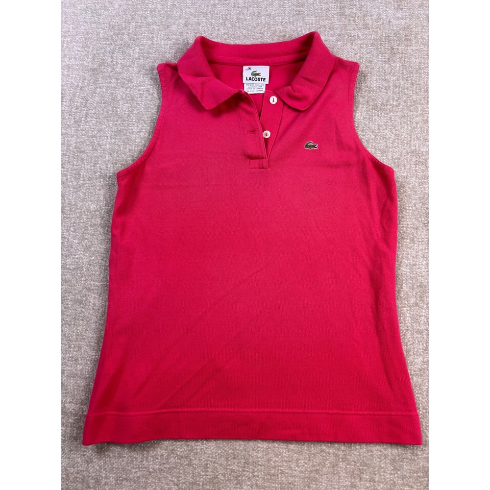Lacoste Womens Sleeveless Polo Shirt Pink Stretch Pique Size 42 Fits Like XS